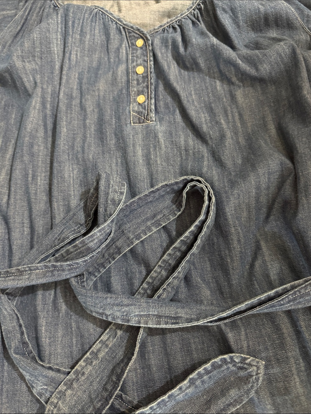 Free Assembly Denim Blue Short-Sleeve Tie-Waist Dress Button - Picture 4 of 6